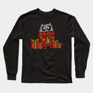 Ugly Sweater Christmas Cat with Gifts Presents Long Sleeve T-Shirt